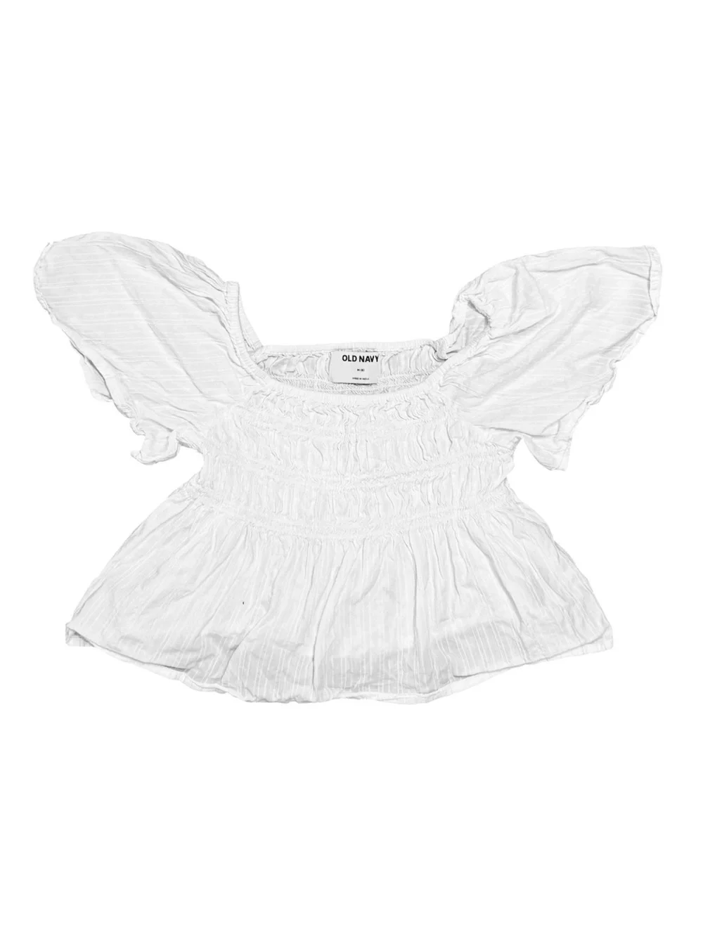 Old Navy | White Smocked Square-Neck Flutter Sleeve Top Girls Size Medium